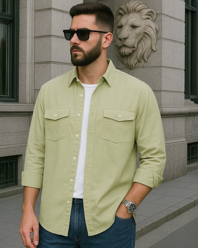 Shop Men's Light Sage Green Oversized Cargo Shirt-Front