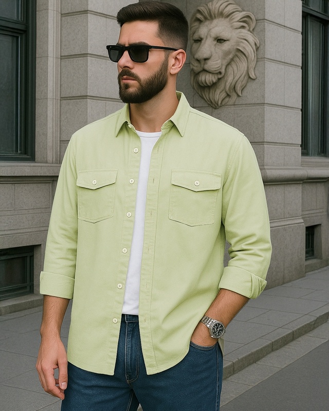 Shop Men's Light Sage Green Oversized Cargo Shirt-Front