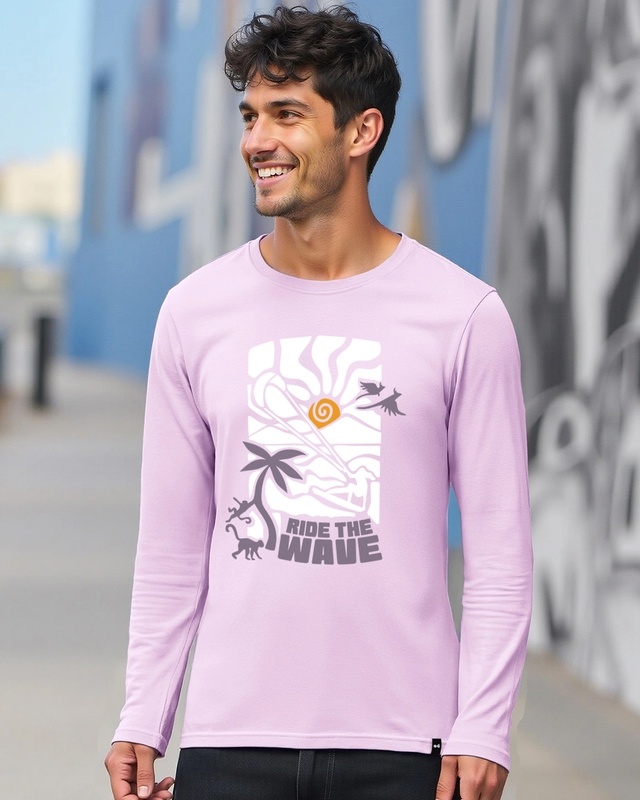 Shop Men's Lilac Bloom Purple Wave Graphic Printed T-shirt-Front