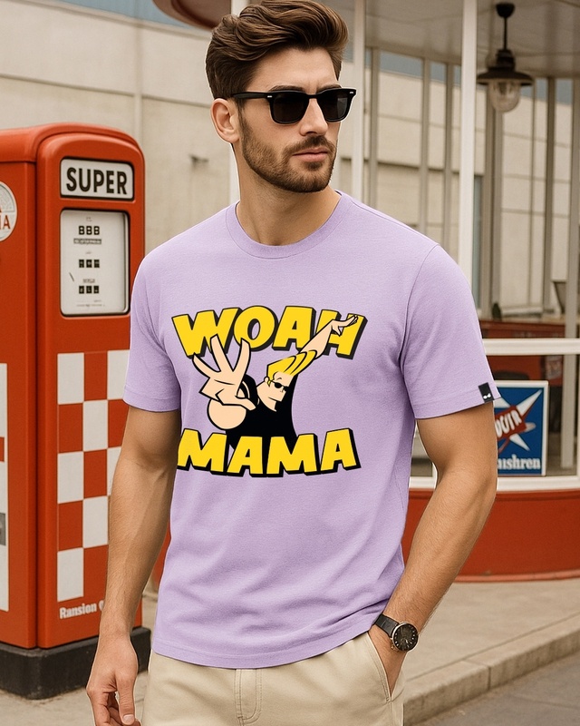 Men's Lilac Bloom Woah Mama Graphic Printed T-shirt-Front Bewakoof Shop Men's Lilac Bloom Woah Mama Graphic Printed T-shirt-Front