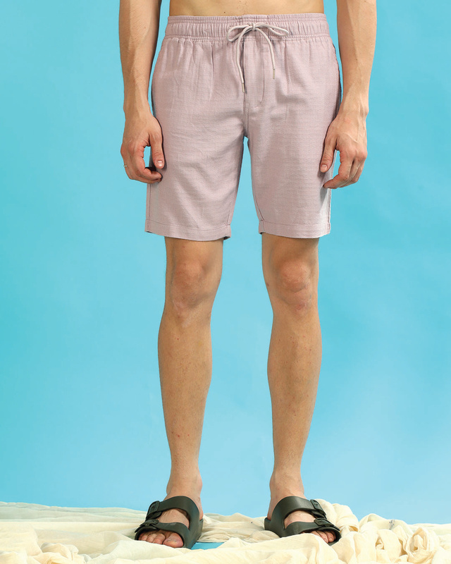 Shop Men's Lilac Linen Shorts-Front