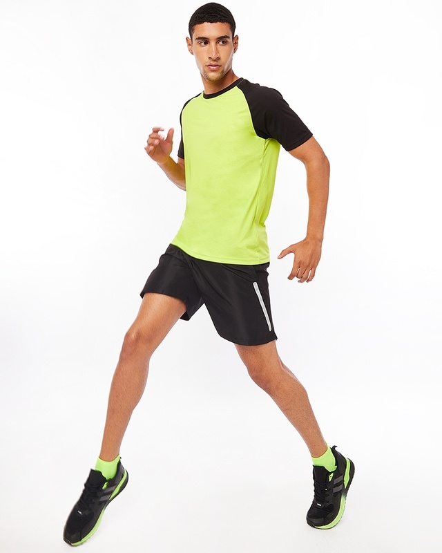 Shop Men's Lime Colorblock Training T-shirt-Front