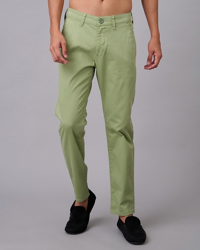 Men's Cotton Blend Pista Green Solid Formal Trousers - Sojanya – Trendia