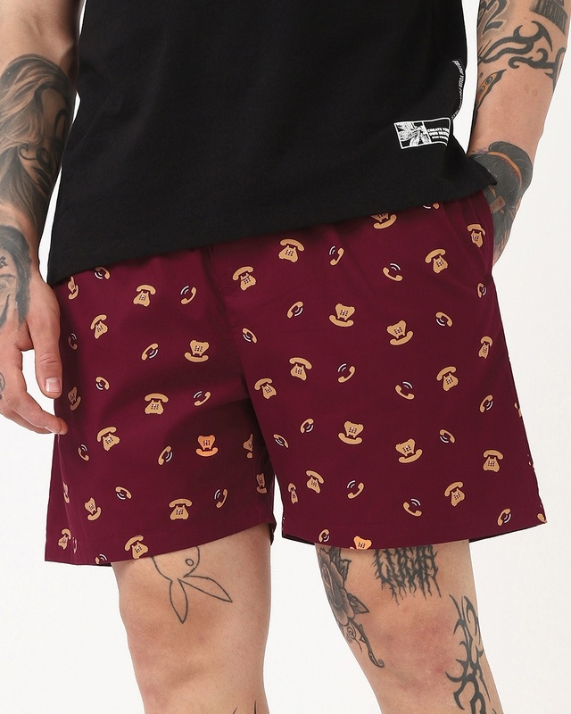 Shop Men's Maroon All Over Printed Boxers-Front