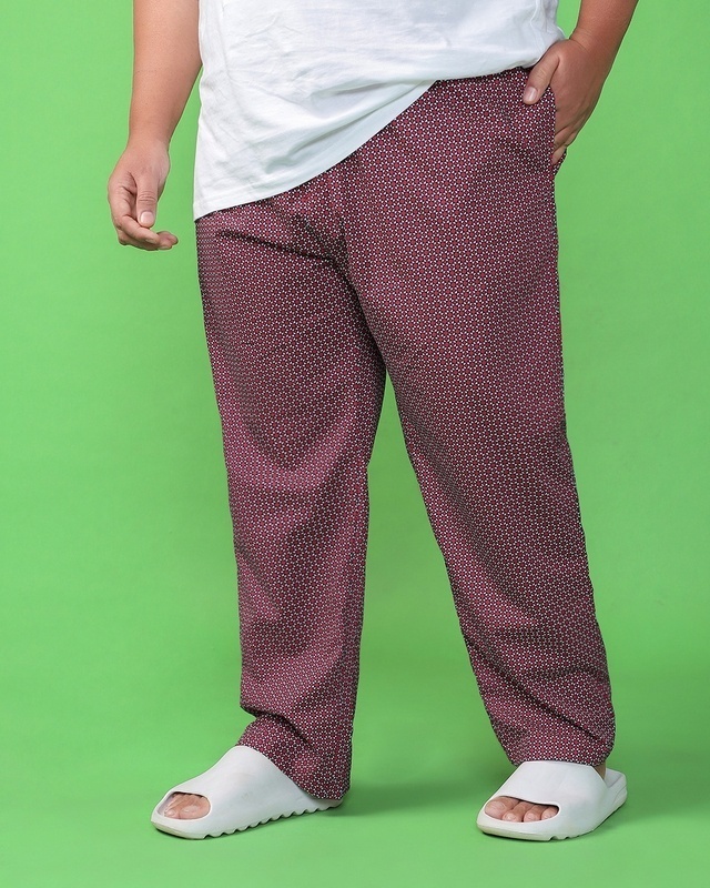 Shop Men's Maroon All Over Printed Plus Size Pyjamas-Front