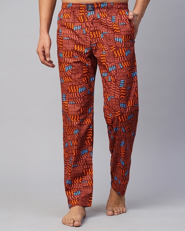 Shop Men's Maroon All Over Printed Pyjamas-Front