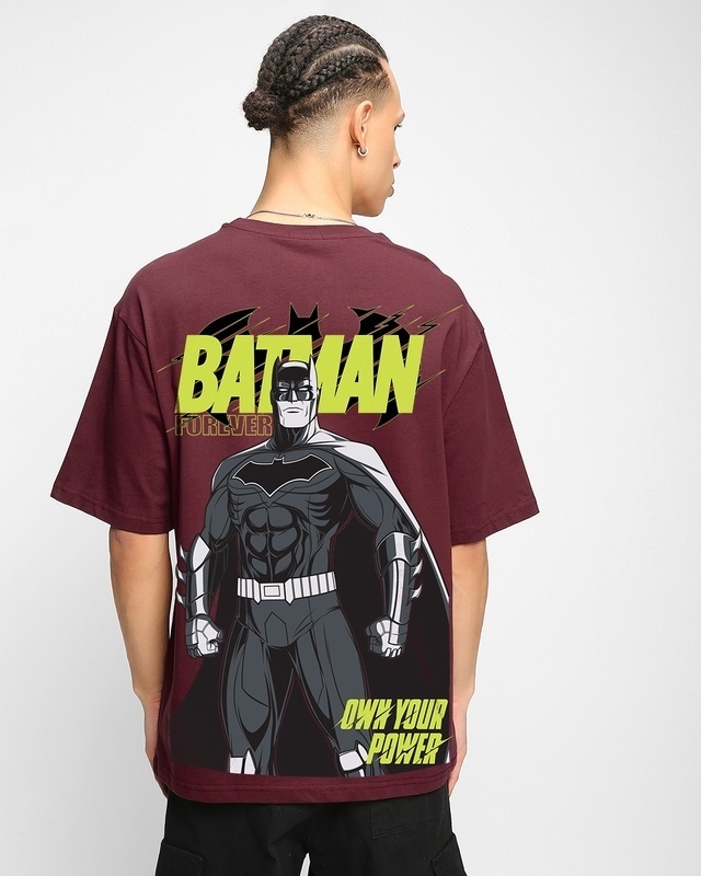 Shop Men's Maroon Batman Graphic Printed Oversized T-shirt-Front