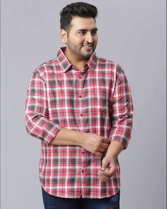 Shop Men's Maroon Checks Stylish Full Sleeve Casual Shirt-Front