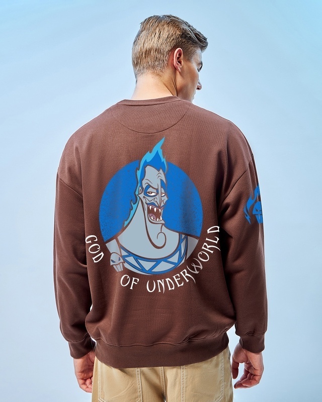 Shop Men's Brown God of Underworld Graphic Printed Oversized Sweatshirt-Front