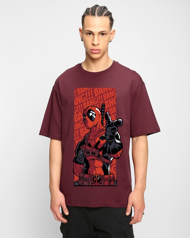 Shop Men's Maroon Deadpool Reloaded Graphic Printed Oversized T-shirt-Front