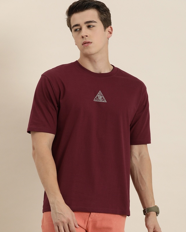 Shop Men's Maroon Graphic Printed Oversized T-shirt-Front