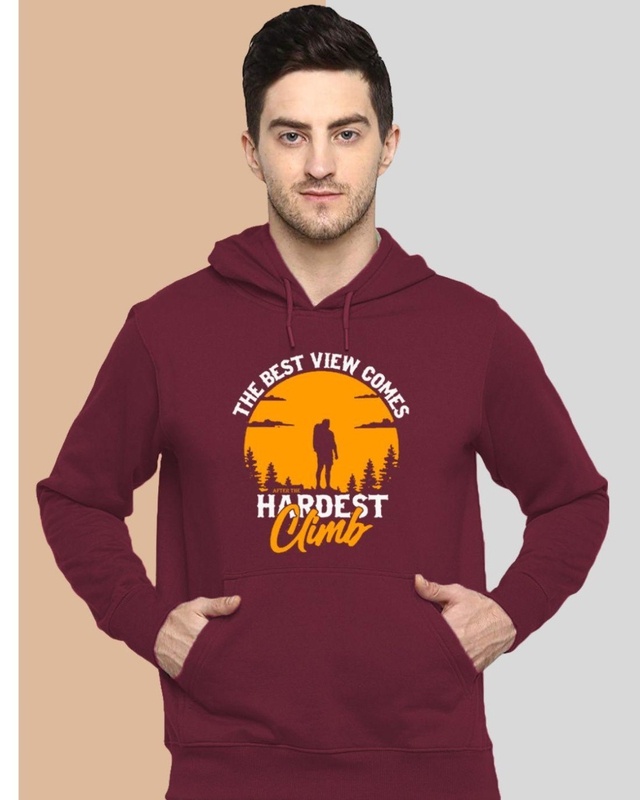 Shop Men's Maroon Hardest Climb Graphic Printed Hoodie-Front