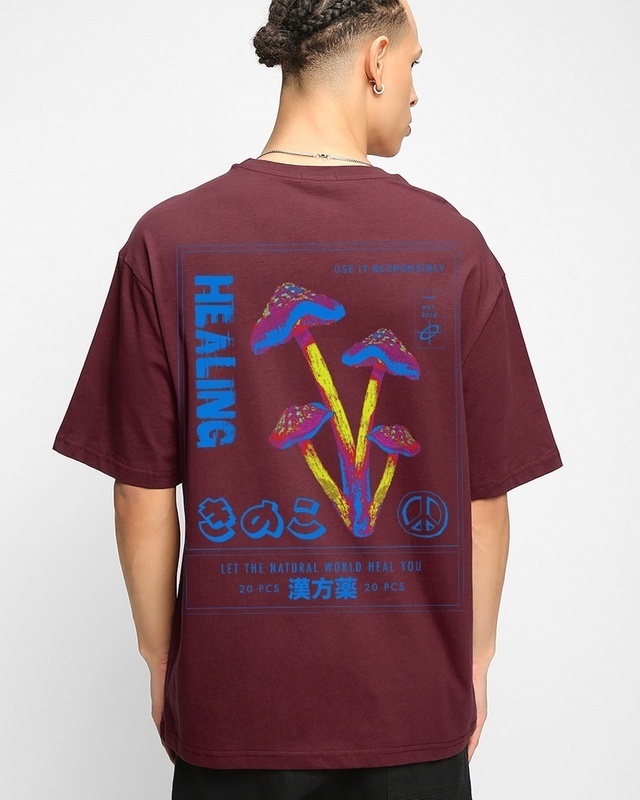 Shop Men's Maroon Heal Graphic Printed Oversized T-shirt-Front