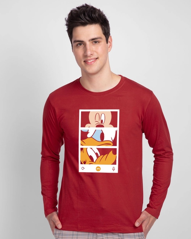Shop Men's Maroon Mickey Trio Call (DL) Graphic Printed T-shirt-Front