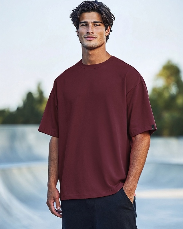 Shop Men's Maroon Oversized T-shirt-Front