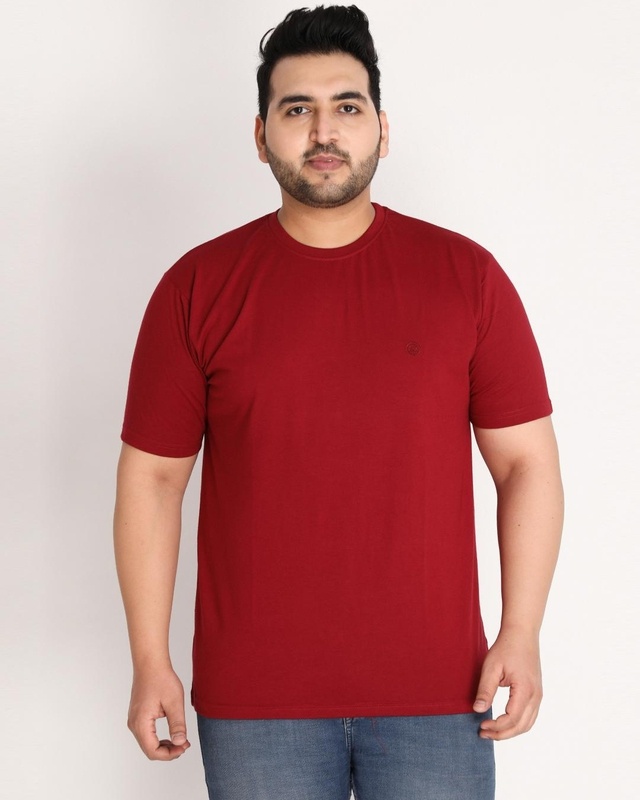 Shop Men's Maroon Plus Size T-shirt-Front