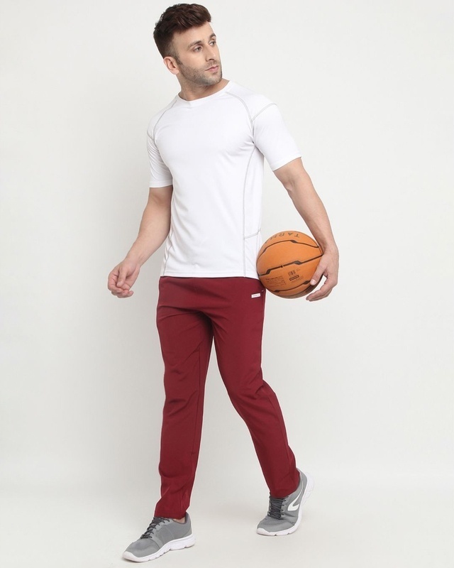 Shop Men's Maroon Polyester Track Pants-Front