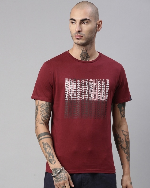 Shop Men's Maroon Regular Fit Printed Tshirt-Front