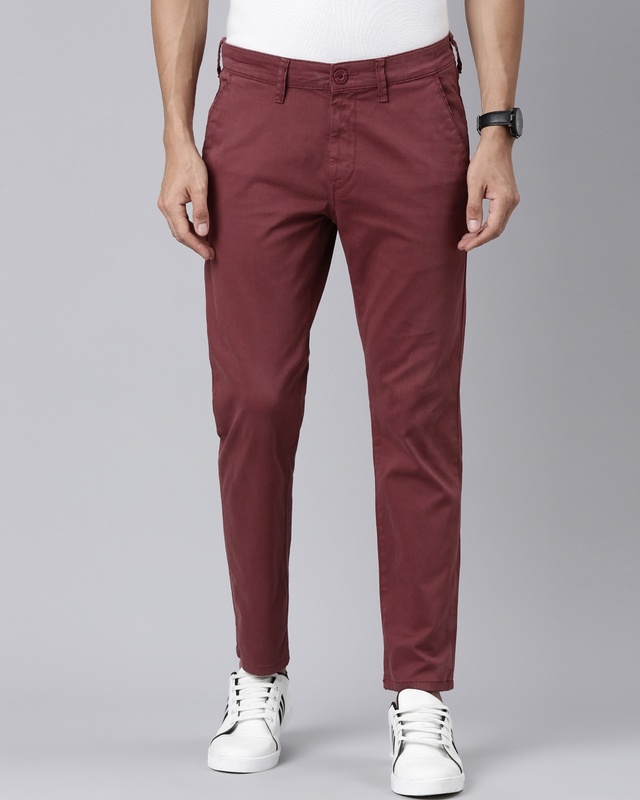 Shop Men's Maroon Slim Fit Trousers-Front