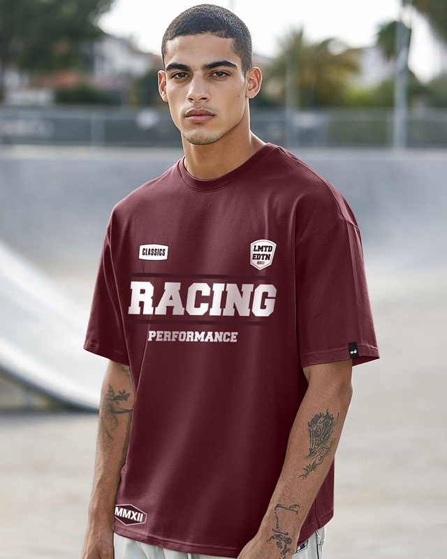 Men's Maroon Snacc Typography Oversized T-shirt