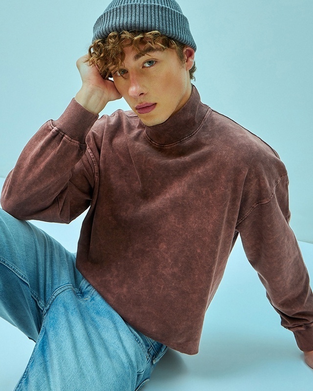 Shop Men's Maroon Textured Oversized Sweatshirt-Front