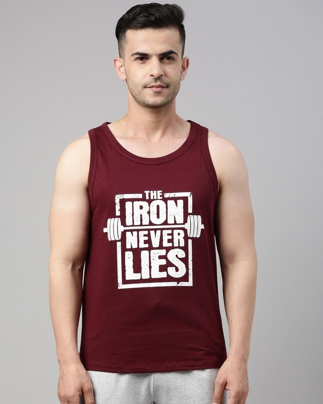 Shop Men's Maroon The Iron Never Lies Typography Vest-Front