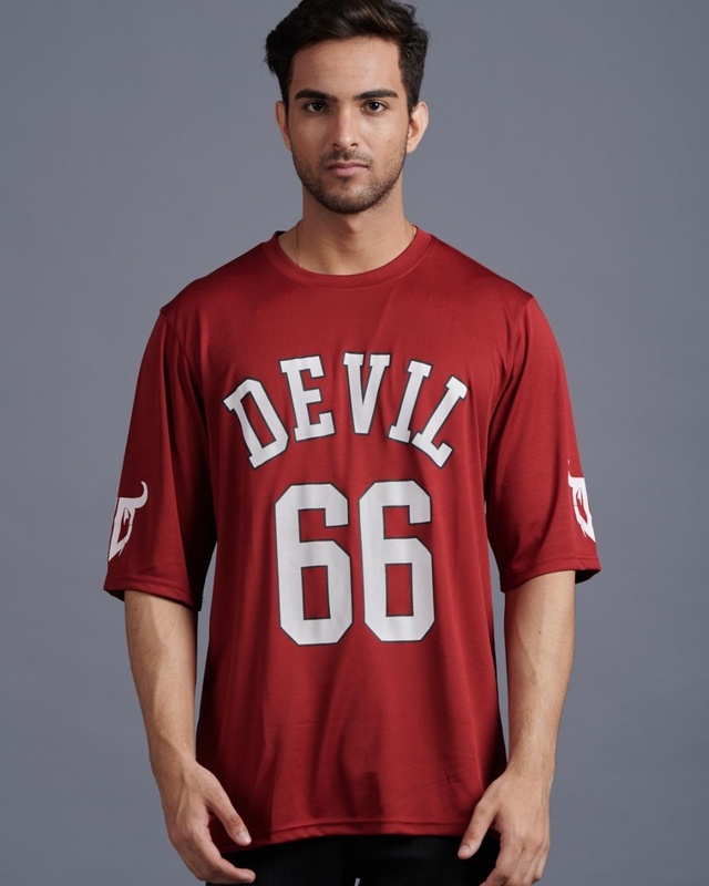 Shop Men's Maroon Typography Oversized T-shirt-Front