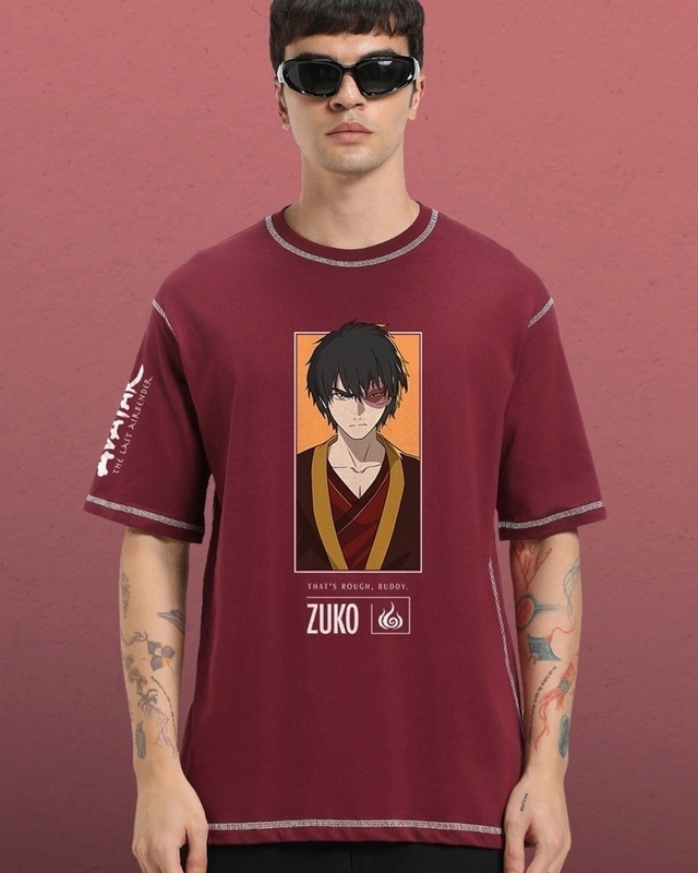 Shop Men's Maroon Zuko The Hotman Graphic Printed Oversized T-shirt-Front