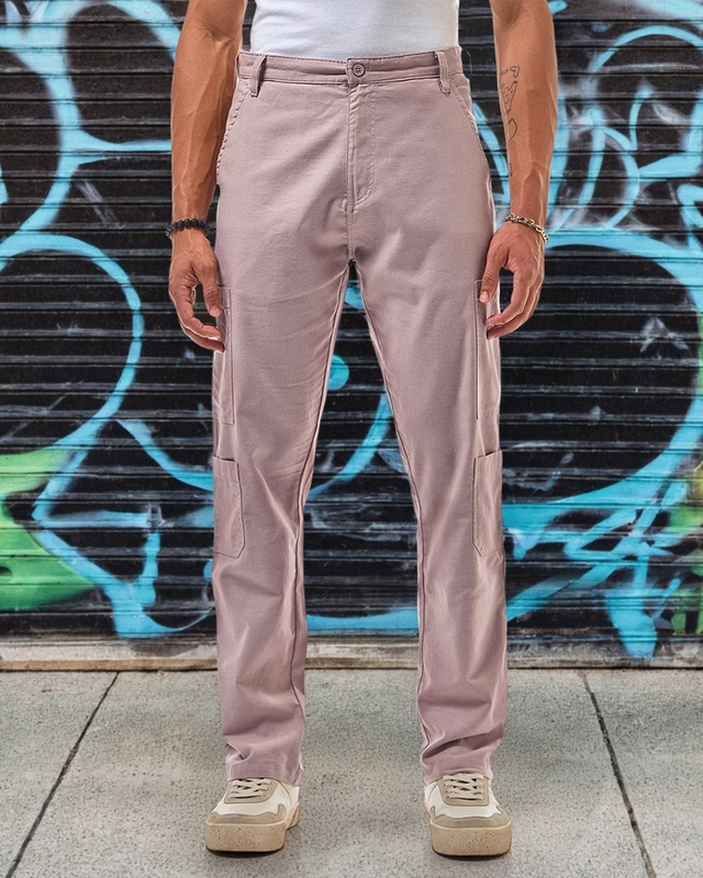 Shop Men's Mauve Plus Size Cargo Linen Pants-Front