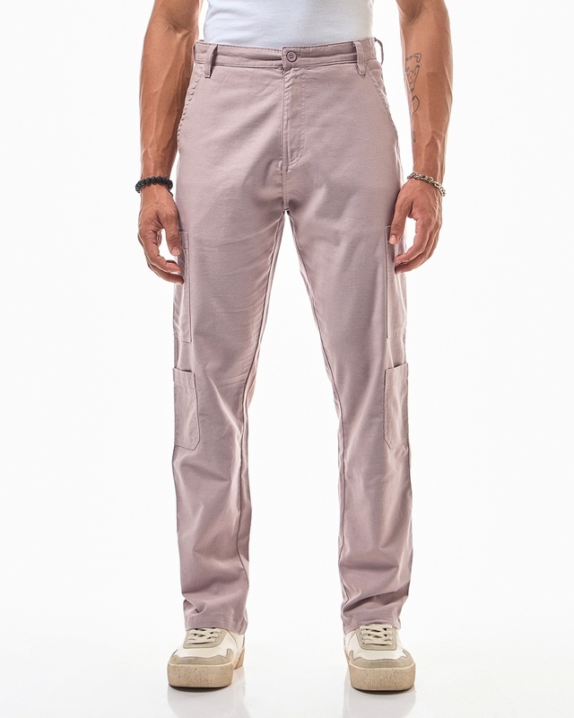 Men's Mauve Plus Size Cargo Linen Pants
