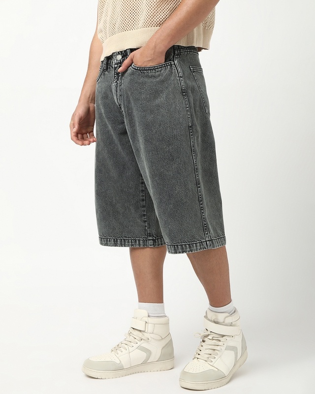 Shop Men's Mid Grey Washed Straight Fit Shorts-Front