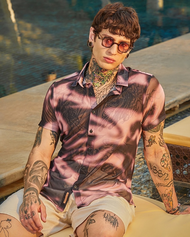 Shop Men's Midnight Black & Violet Purple Tie & Dye Shirt-Front