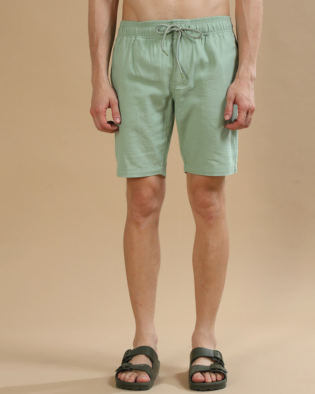 Shop Men's Mint Green Linen Shorts-Front