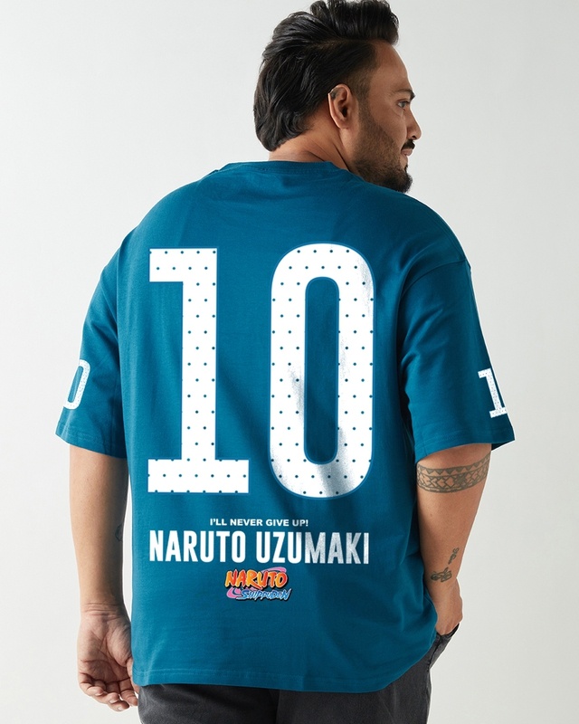 Shop Men's Morrocan Blue Naruto Graphic Printed Oversized Plus Size T-shirt-Front