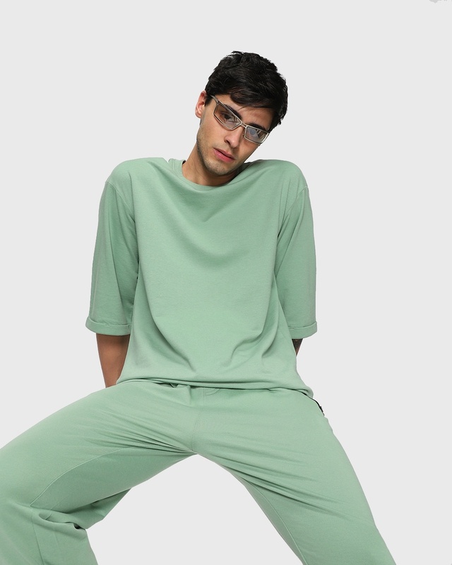 Shop Men's Green Super Loose Fit T-shirt-Front