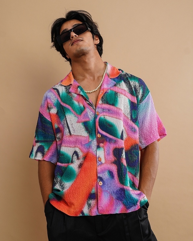 Shop Men's Multicolor Abstract Printed Oversized Shirt-Front