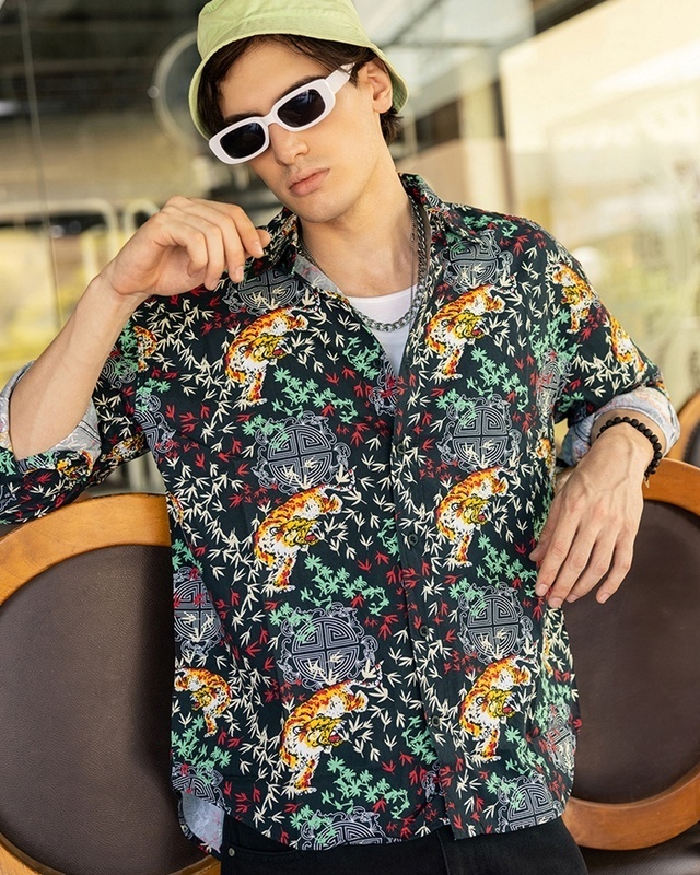 Shop Men's Multicolor All Over Printed Oversized Shirt-Front