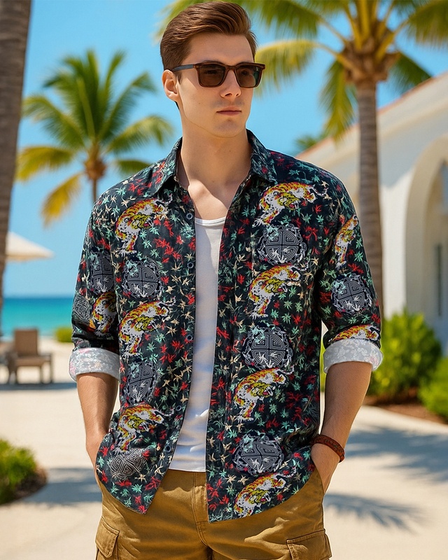 Shop Men's Multicolor All Over Printed Oversized Shirt-Front