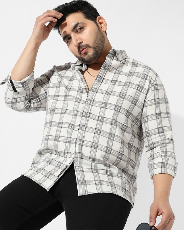 Shop Men's Multicolor Checked Plus Size Shirt-Front