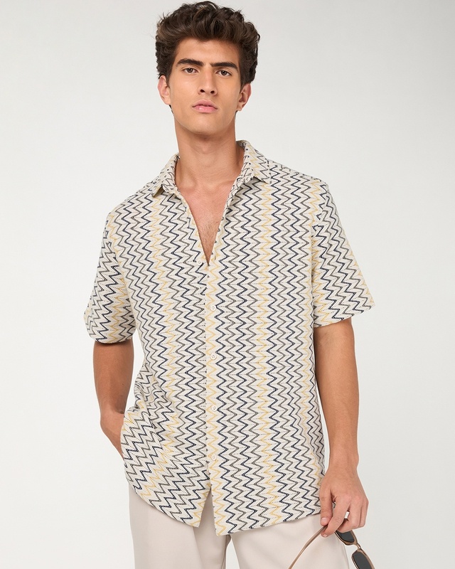 Shop Men's Off White Textured Oversized Shirt-Front
