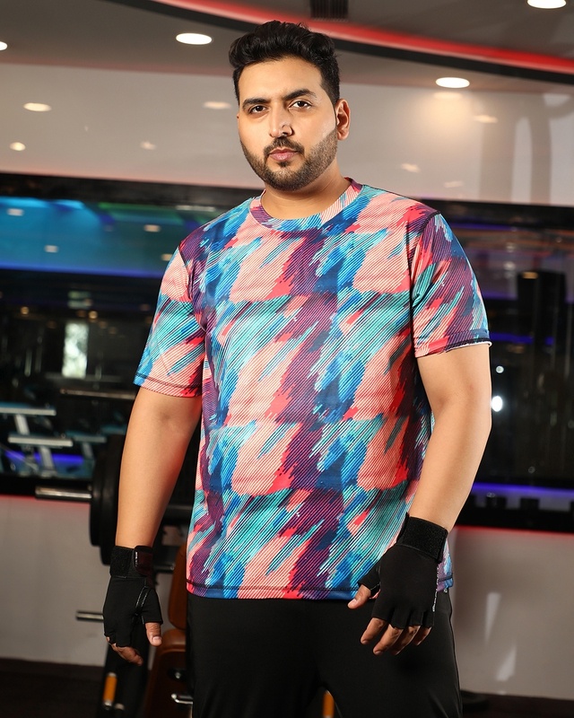 Shop Men's Multicolor Abstract Printed Oversized Plus Size T-shirt-Front