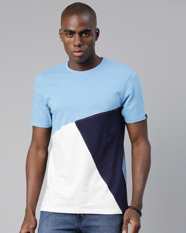 Shop Men's Multiolor Regular Fit Color Block T-shirt-Front