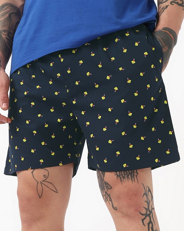 Shop Men's Navy Blue All Over Printed Boxers-Front