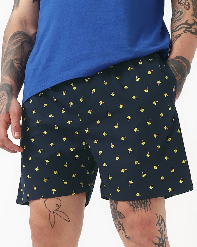 Shop Men's Navy Blue All Over Printed Boxers-Front