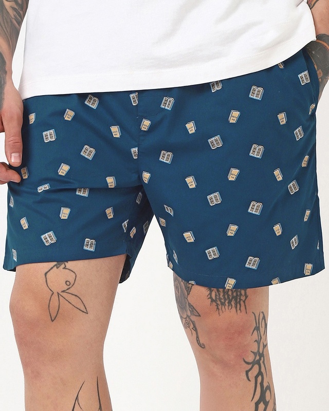 Shop Men's Navy Blue All Over Printed Boxers-Front
