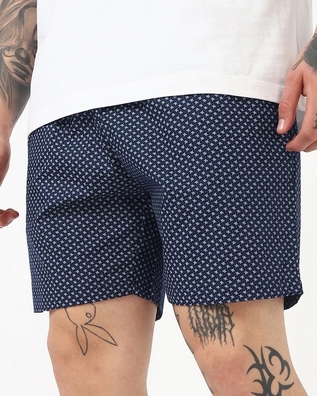Shop Men's Navy Blue All Over Printed Boxers-Front
