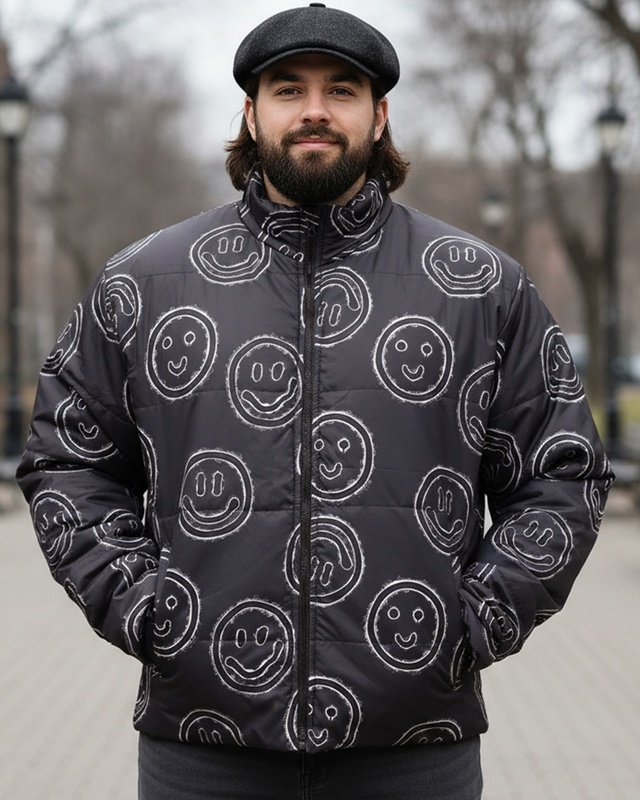 Shop Men's Navy Blue All Over Printed Oversized Plus Size Jacket-Front