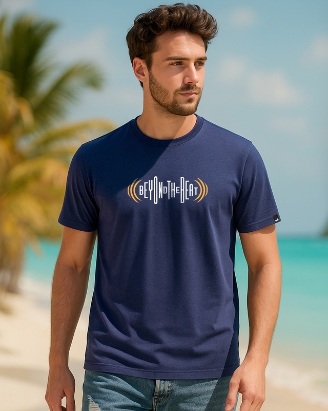 Shop Men's Navy Blue Beyond The Beat Typography T-shirt-Front