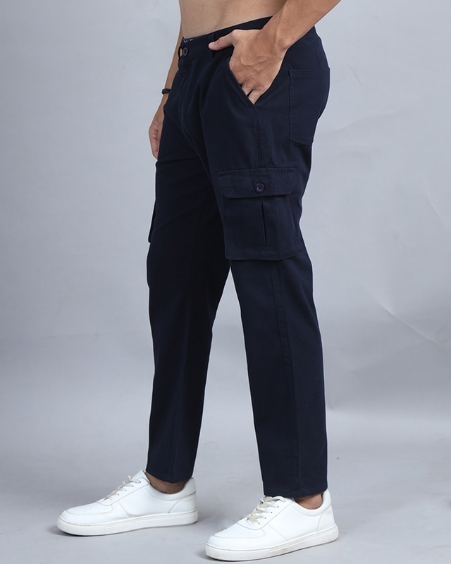 Shop Men's Navy Blue Cargo Pants-Front