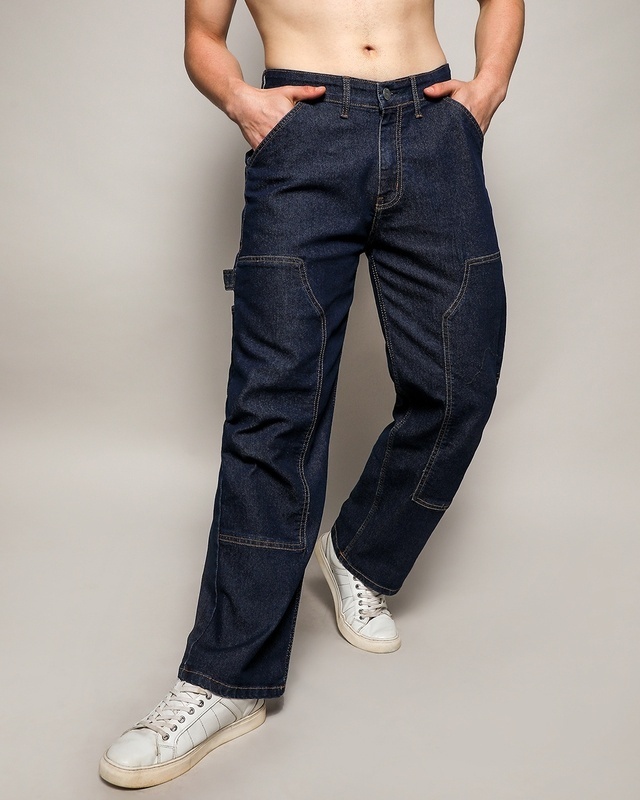 Shop Men's Navy Blue Relaxed Fit Carpenter Jeans-Front